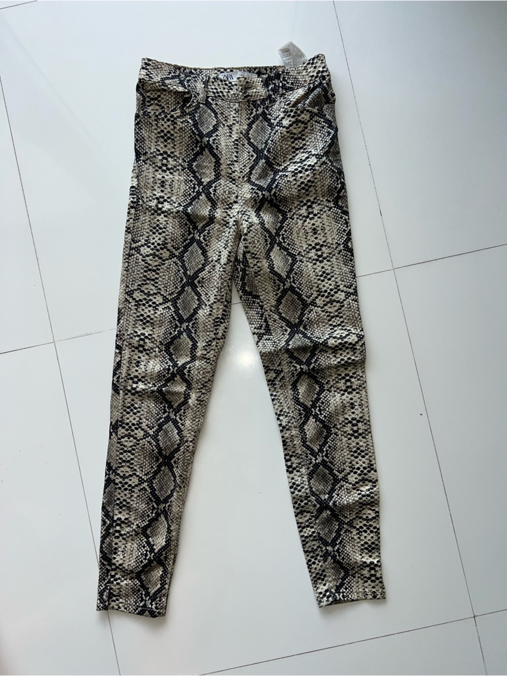 Zara Black and Beige Snake-Print Jeans